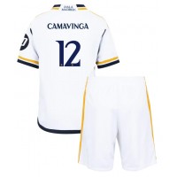 Camiseta Real Madrid Eduardo Camavinga #12 Primera Equipación Replica 2023-24 para niños mangas cortas (+ Pantalones cortos)